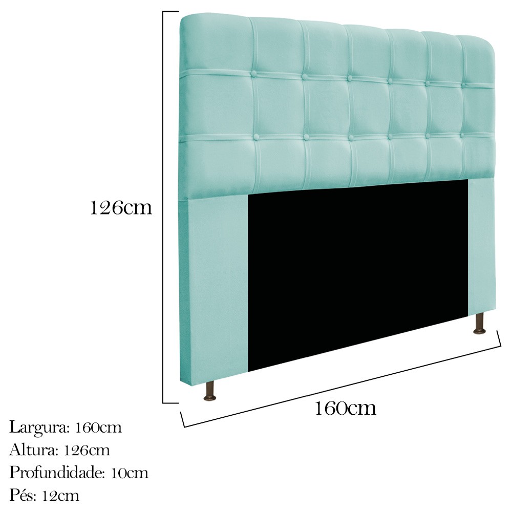 Kit Cabeceira e Calçadeira Baú Estofada Mel 160 cm Queen Size Com Botonê Suede Azul Tiffany - Amarena Móveis