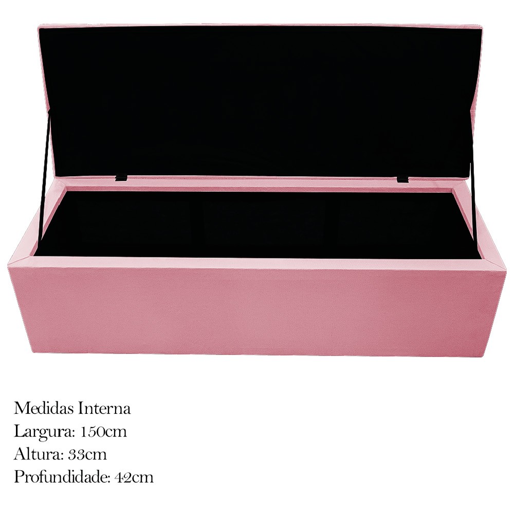 Kit Cabeceira e Calçadeira Baú Estofada Mel 160 cm Queen Size Com Botonê Suede Rosa Bebê - Amarena Móveis