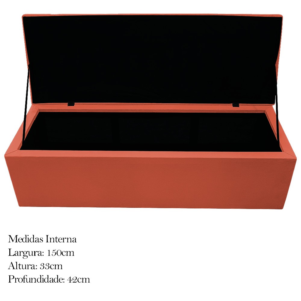 Kit Cabeceira e Calçadeira Baú Estofada Mel 160 cm Queen Size Com Botonê Suede Terracota - Amarena Móveis
