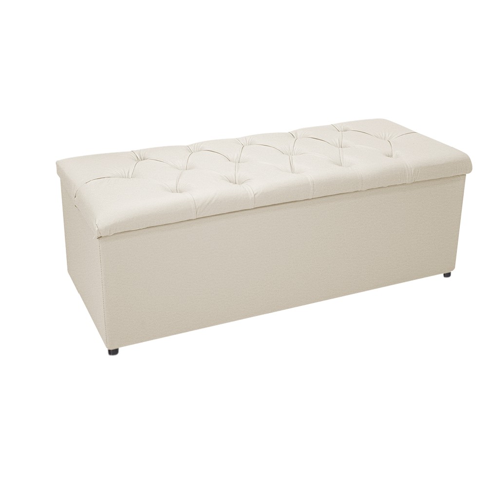 Kit Cabeceira e Calçadeira Baú Estofada Mel 160 cm Queen Size Com Capitonê Corano Bege - Amarena Móveis