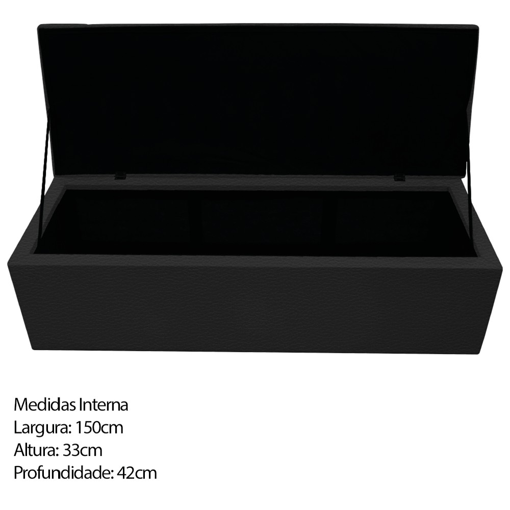 Kit Cabeceira e Calçadeira Baú Estofada Mel 160 cm Queen Size Com Capitonê Corano Preto - Amarena Móveis