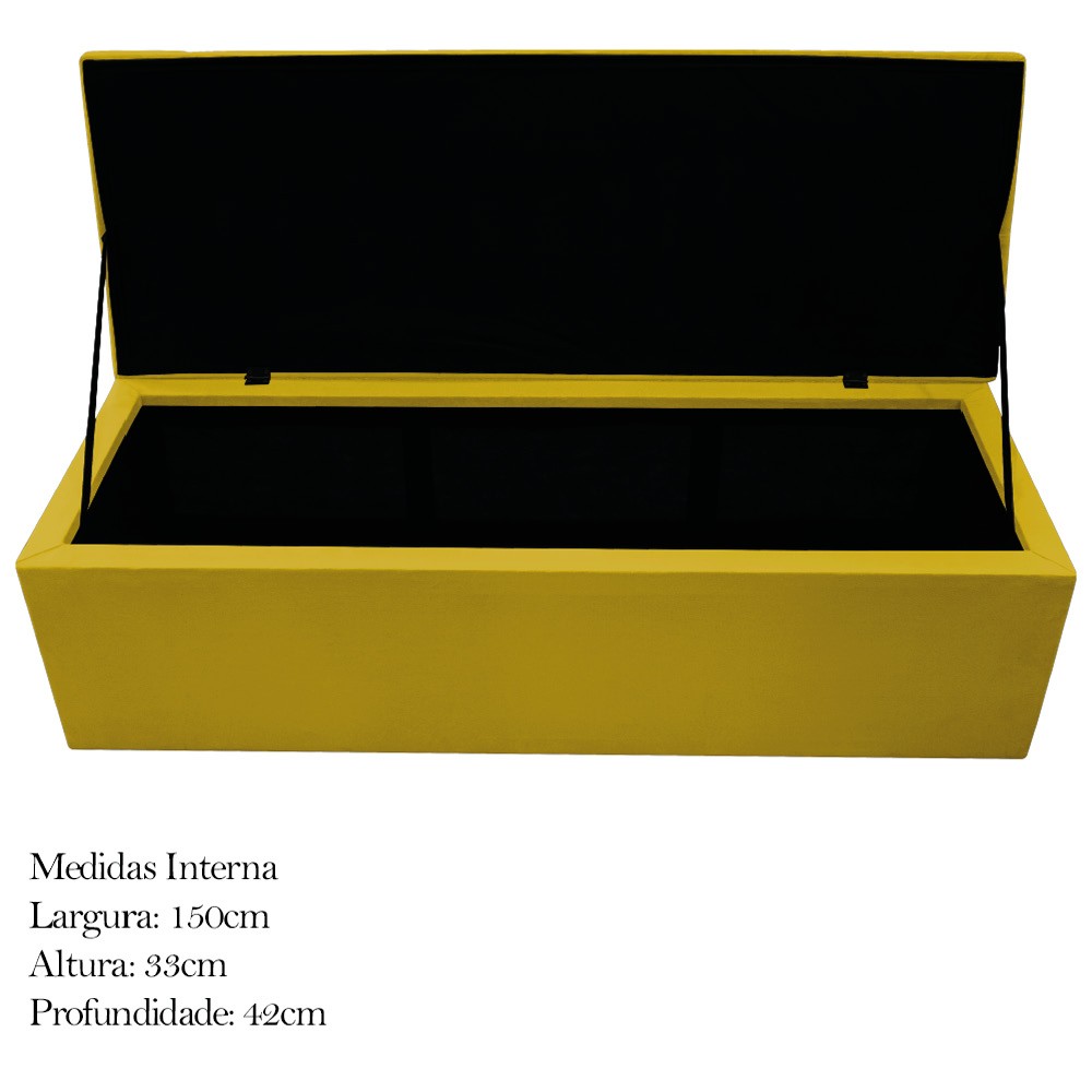 Kit Cabeceira e Calçadeira Baú Estofada Mel 160 cm Queen Size Com Capitonê Suede Amarelo - Amarena Móveis
