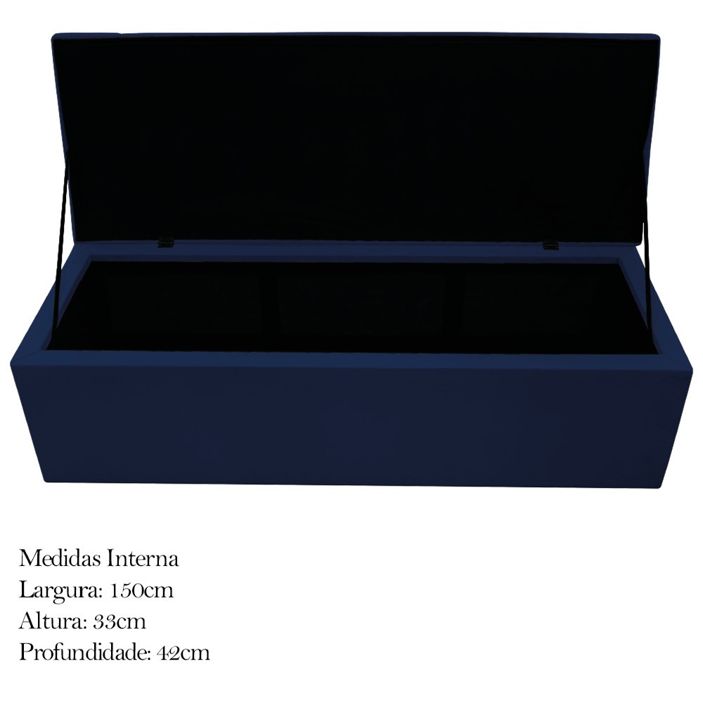 Kit Cabeceira e Calçadeira Baú Estofada Mel 160 cm Queen Size Com Capitonê Suede Azul Marinho - Amarena Móveis