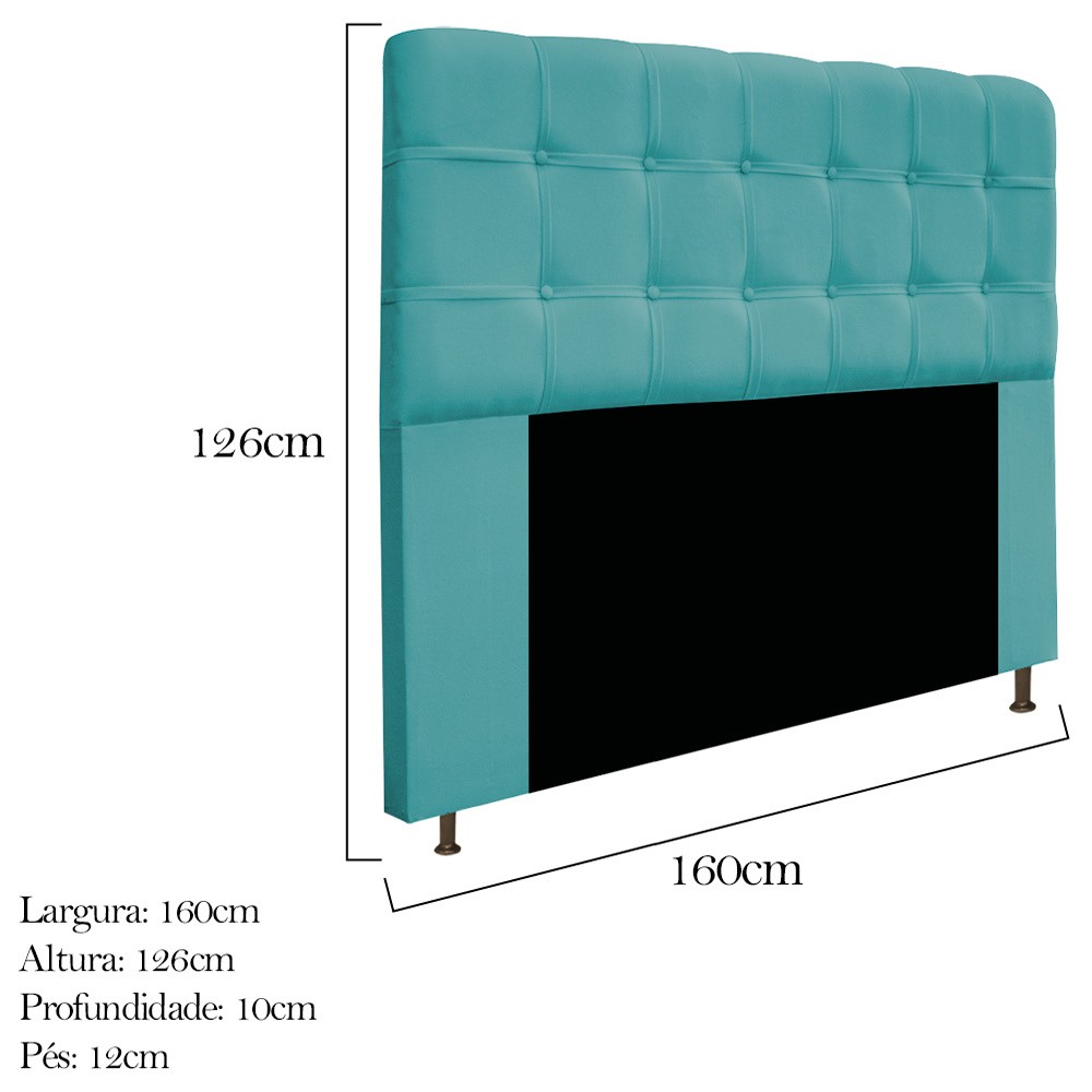 Kit Cabeceira e Calçadeira Baú Estofada Mel 160 cm Queen Size Com Capitonê Suede Azul Turquesa - Amarena Móveis