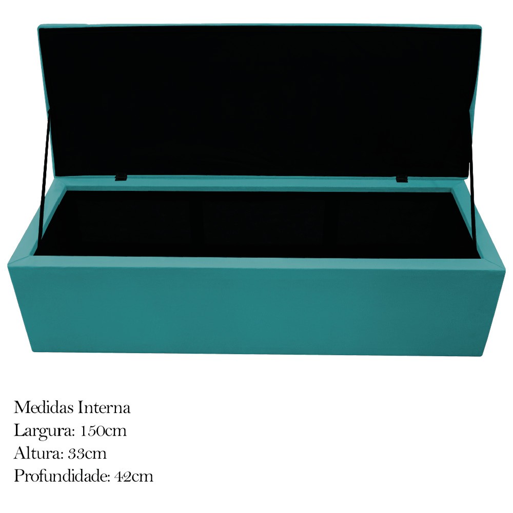Kit Cabeceira e Calçadeira Baú Estofada Mel 160 cm Queen Size Com Capitonê Suede Azul Turquesa - Amarena Móveis
