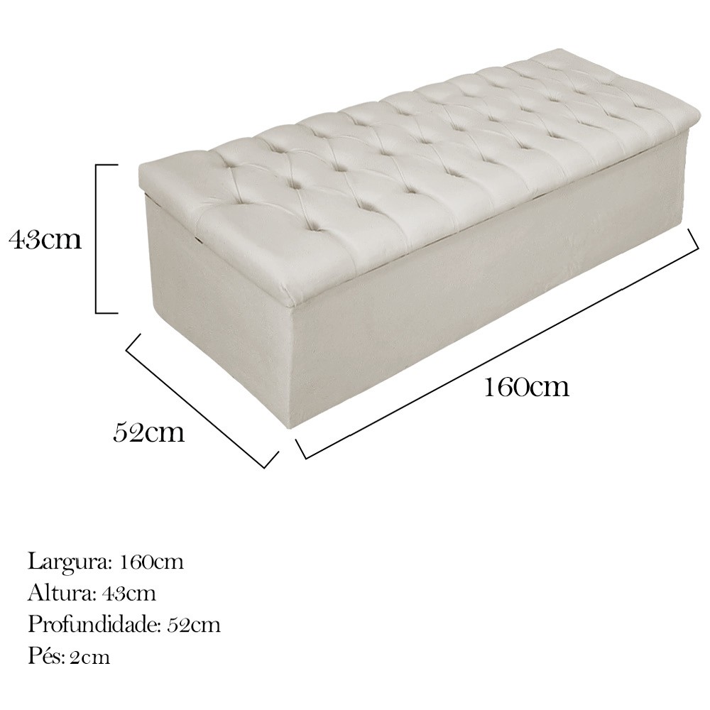 Kit Cabeceira e Calçadeira Baú Estofada Mel 160 cm Queen Size Com Capitonê Suede Bege - Amarena Móveis