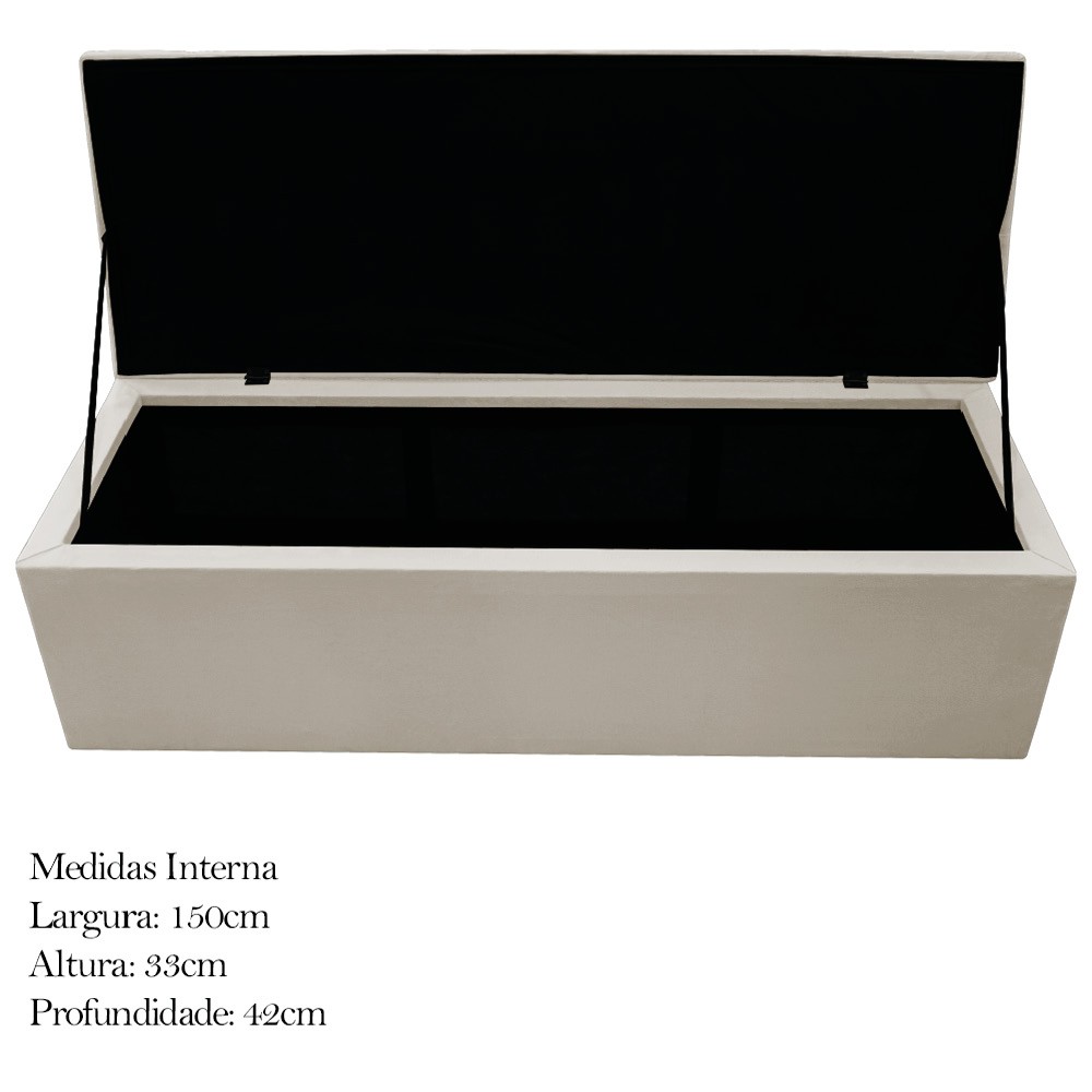 Kit Cabeceira e Calçadeira Baú Estofada Mel 160 cm Queen Size Com Capitonê Suede Bege - Amarena Móveis