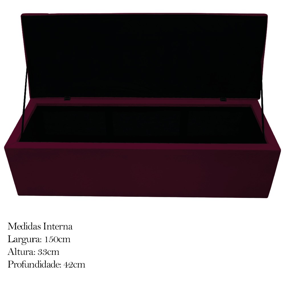 Kit Cabeceira e Calçadeira Baú Estofada Mel 160 cm Queen Size Com Capitonê Suede Bordô - Amarena Móveis