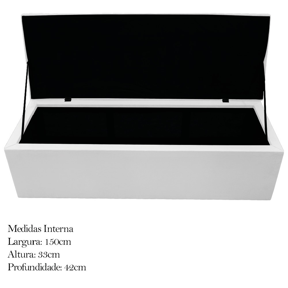 Kit Cabeceira e Calçadeira Baú Estofada Mel 160 cm Queen Size Com Capitonê Suede Branco - Amarena Móveis
