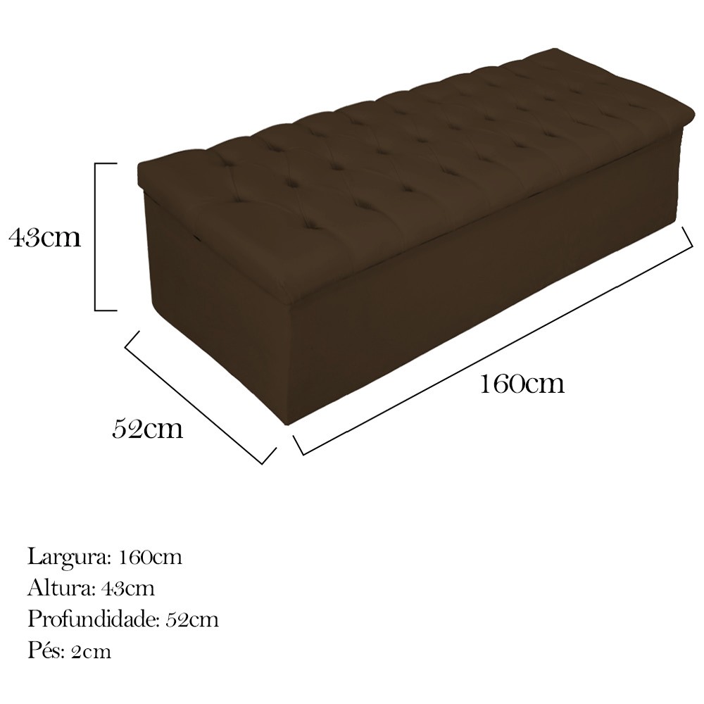 Kit Cabeceira e Calçadeira Baú Estofada Mel 160 cm Queen Size Com Capitonê Suede Marrom - Amarena Móveis