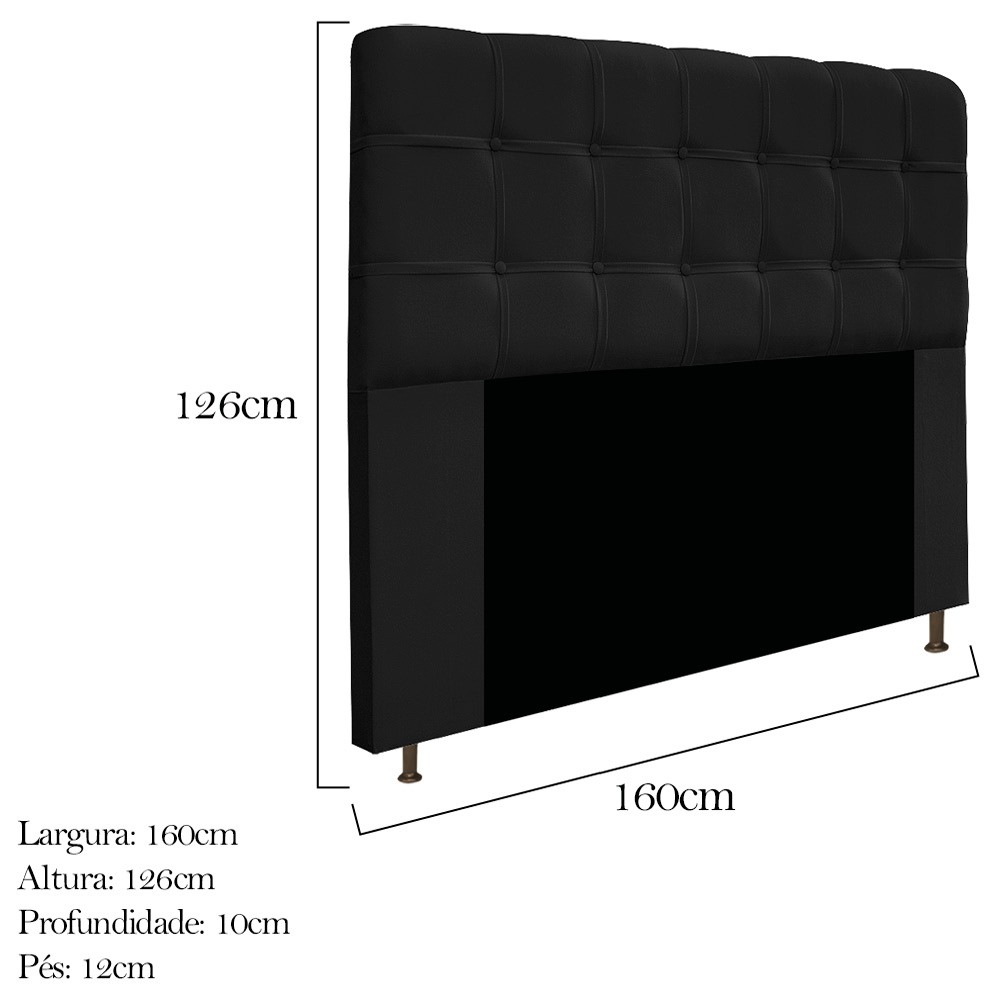 Kit Cabeceira e Calçadeira Baú Estofada Mel 160 cm Queen Size Com Capitonê Suede Preto - Amarena Móveis