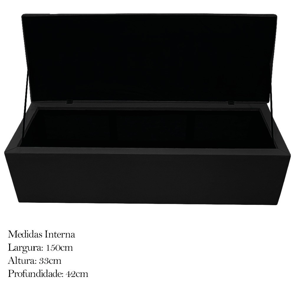 Kit Cabeceira e Calçadeira Baú Estofada Mel 160 cm Queen Size Com Capitonê Suede Preto - Amarena Móveis
