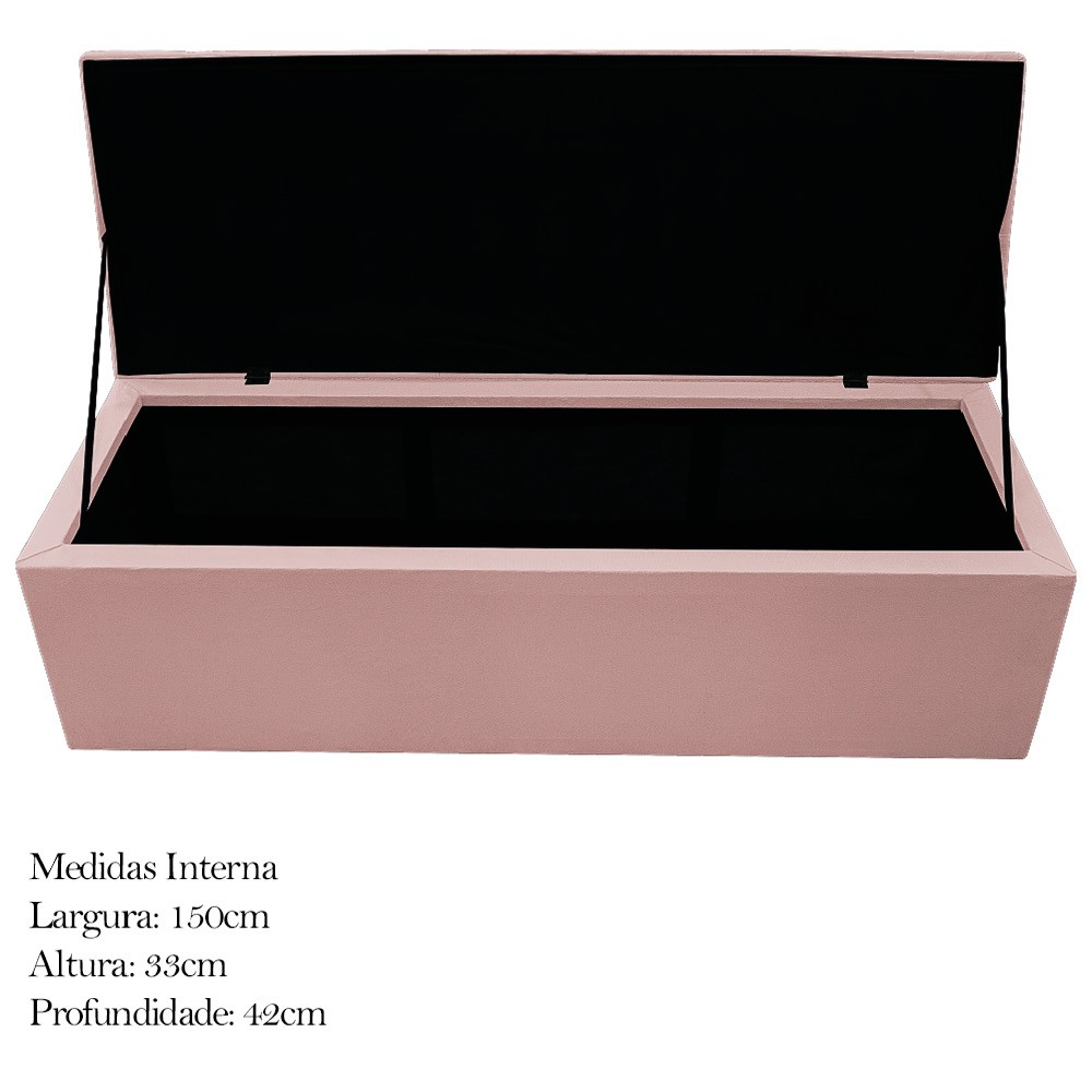 Kit Cabeceira e Calçadeira Baú Estofada Mel 160 cm Queen Size Com Capitonê Suede Rosê - Amarena Móveis