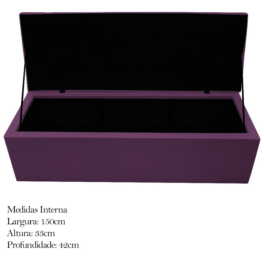 Kit Cabeceira e Calçadeira Baú Estofada Mel 160 cm Queen Size Com Capitonê Suede Roxo - Amarena Móveis