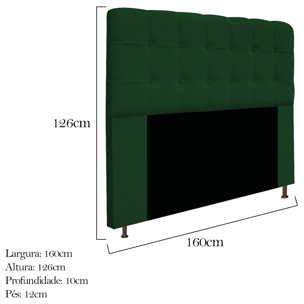 Kit Cabeceira e Calçadeira Baú Estofada Mel 160 cm Queen Size Com Capitonê Suede Verde - Amarena Móveis