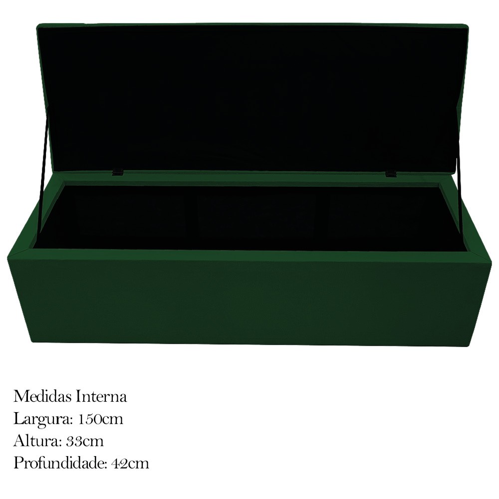 Kit Cabeceira e Calçadeira Baú Estofada Mel 160 cm Queen Size Com Capitonê Suede Verde - Amarena Móveis
