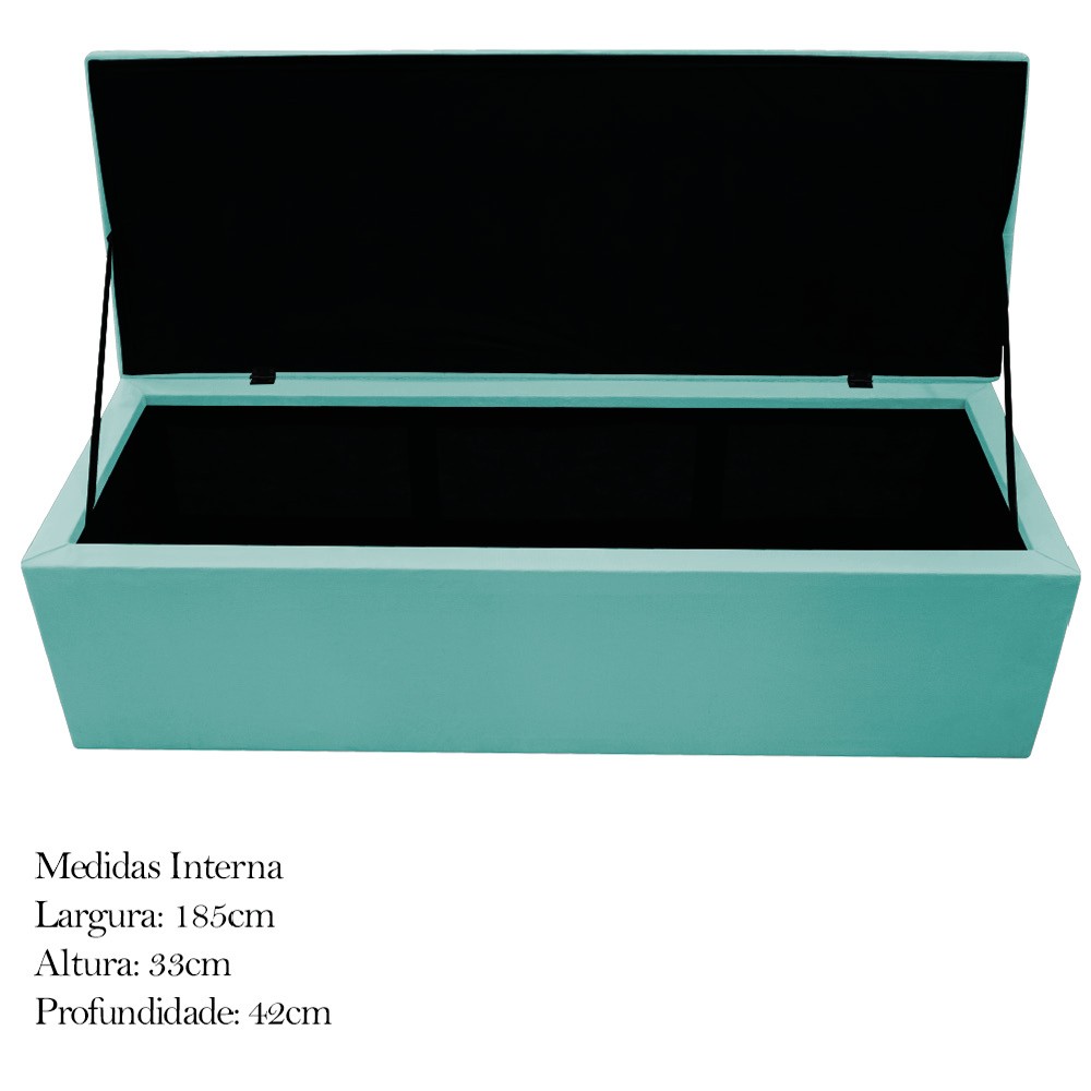 Kit Cabeceira e Calçadeira Baú Estofada Mel 195 cm King Size Com Botonê Suede Azul Tiffany - Amarena Móveis