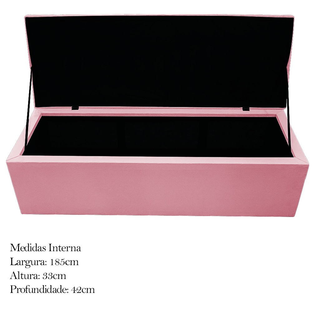 Kit Cabeceira e Calçadeira Baú Estofada Mel 195 cm King Size Com Botonê Suede Rosa Bebê - Amarena Móveis