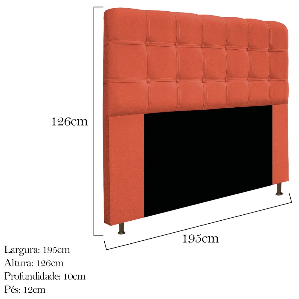 Kit Cabeceira e Calçadeira Baú Estofada Mel 195 cm King Size Com Botonê Suede Terracota - Amarena Móveis