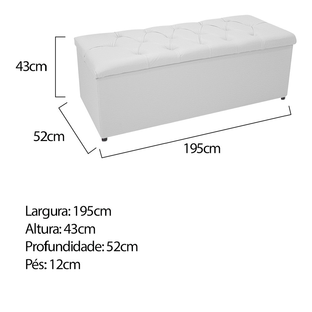 Kit Cabeceira e Calçadeira Baú Estofada Mel 195 cm King Size Com Capitonê Corano Branco - Amarena Móveis