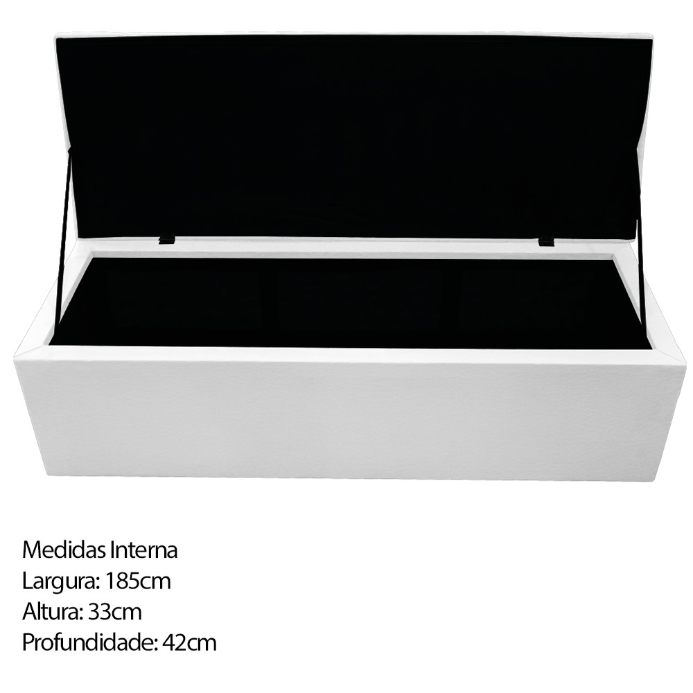 Kit Cabeceira e Calçadeira Baú Estofada Mel 195 cm King Size Com Capitonê Corano Branco - Amarena Móveis