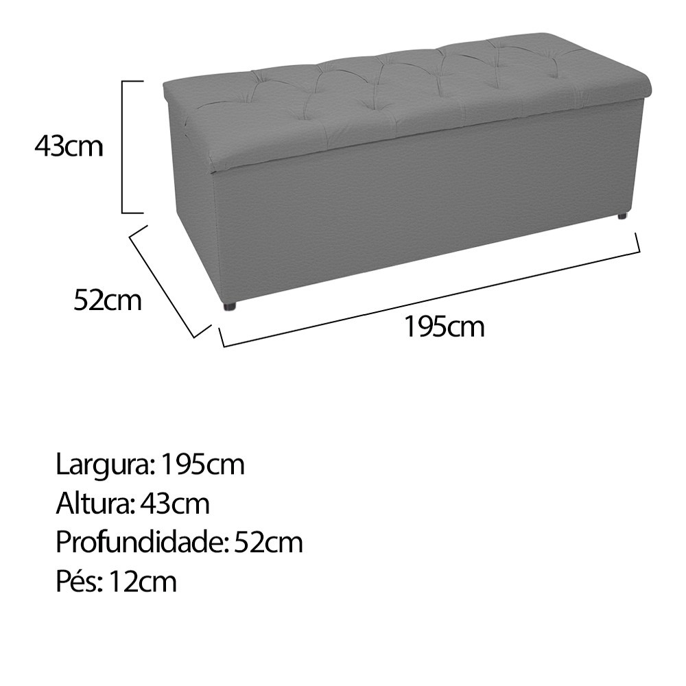 Kit Cabeceira e Calçadeira Baú Estofada Mel 195 cm King Size Com Capitonê Corano Cinza - Amarena Móveis