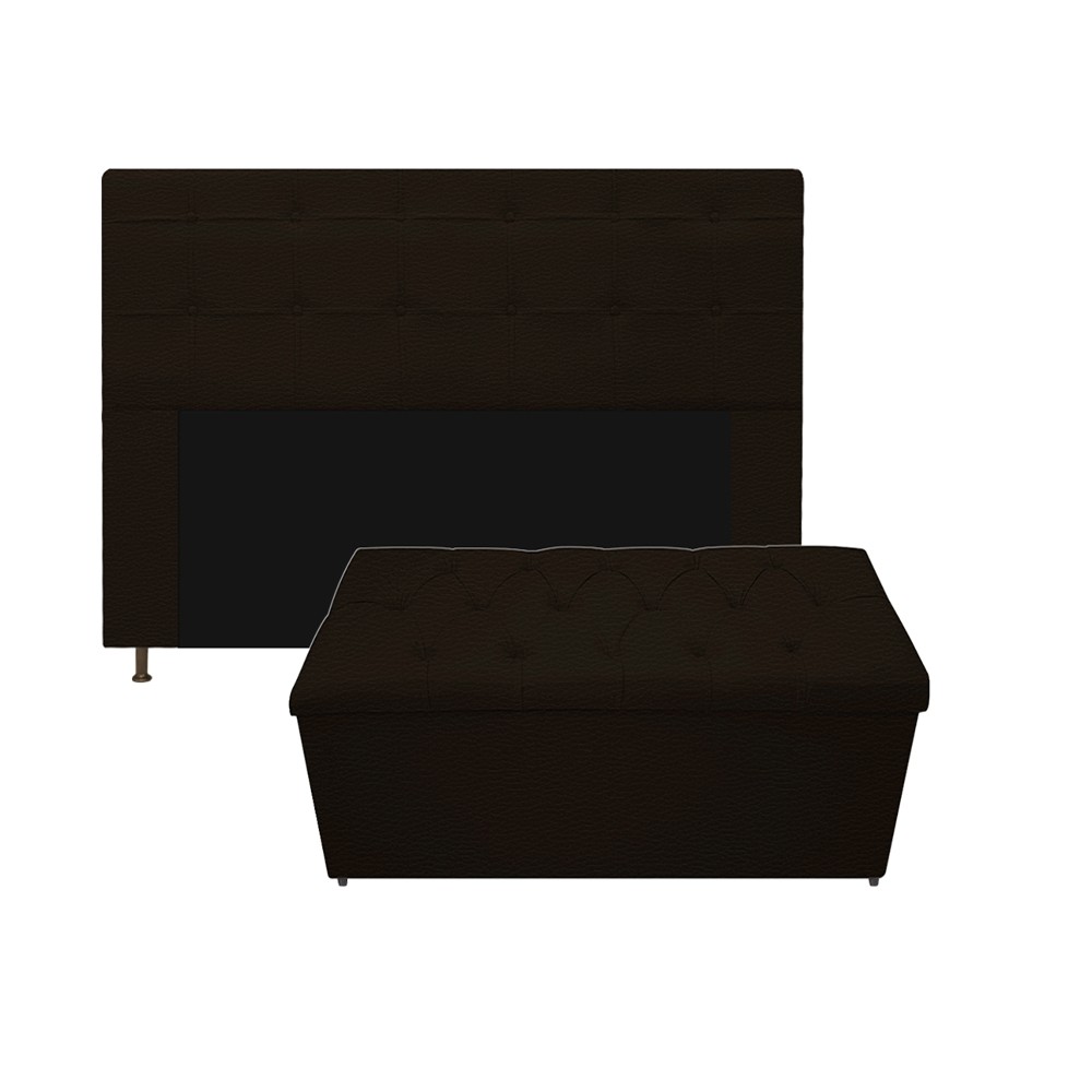 Kit Cabeceira e Calçadeira Baú Estofada Mel 195 cm King Size Com Capitonê Corano Marrom - Amarena Móveis