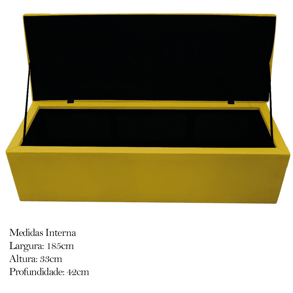 Kit Cabeceira e Calçadeira Baú Estofada Mel 195 cm King Size Com Capitonê Suede Amarelo - Amarena Móveis