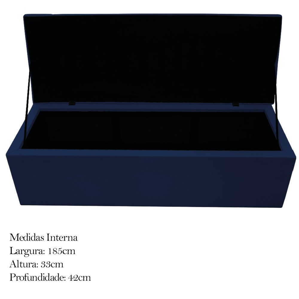 Kit Cabeceira e Calçadeira Baú Estofada Mel 195 cm King Size Com Capitonê Suede Azul Marinho - Amarena Móveis