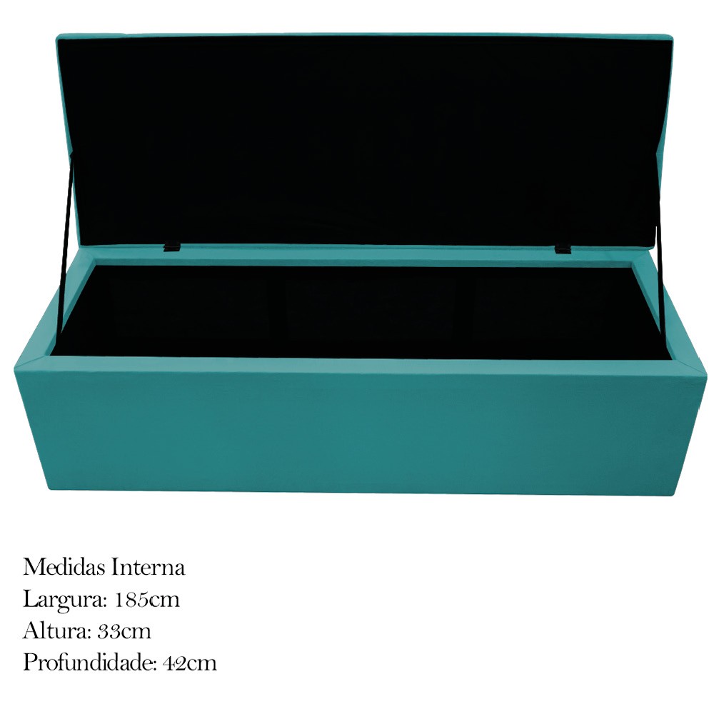 Kit Cabeceira e Calçadeira Baú Estofada Mel 195 cm King Size Com Capitonê Suede Azul Turquesa - Amarena Móveis