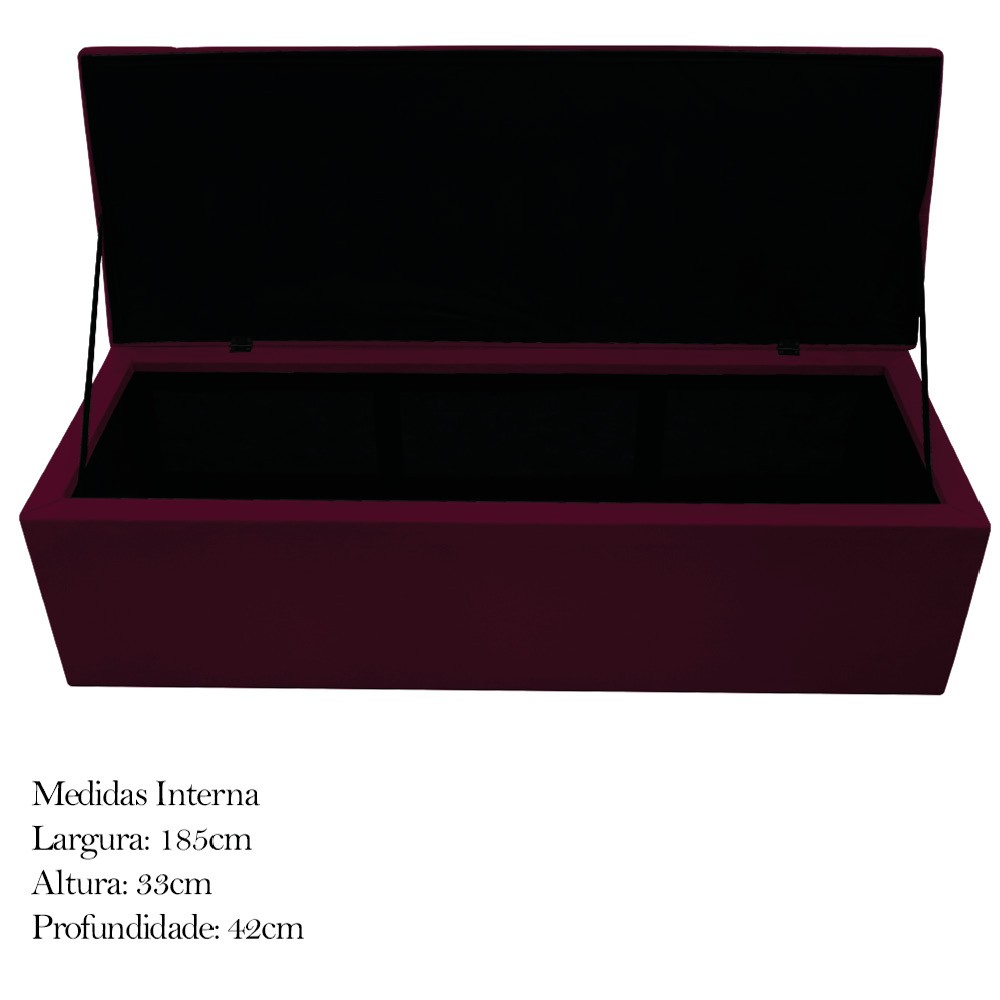 Kit Cabeceira e Calçadeira Baú Estofada Mel 195 cm King Size Com Capitonê Suede Bordô - Amarena Móveis