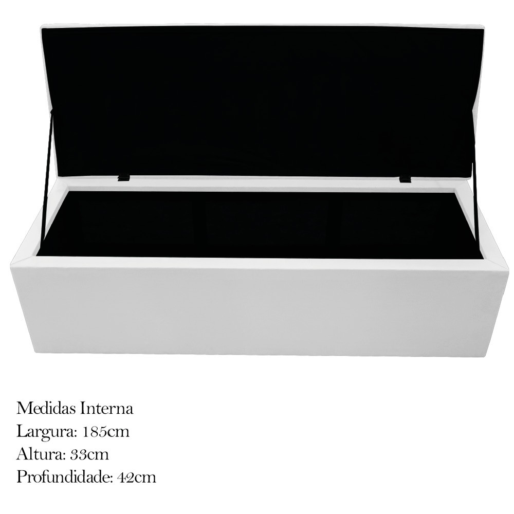 Kit Cabeceira e Calçadeira Baú Estofada Mel 195 cm King Size Com Capitonê Suede Branco - Amarena Móveis