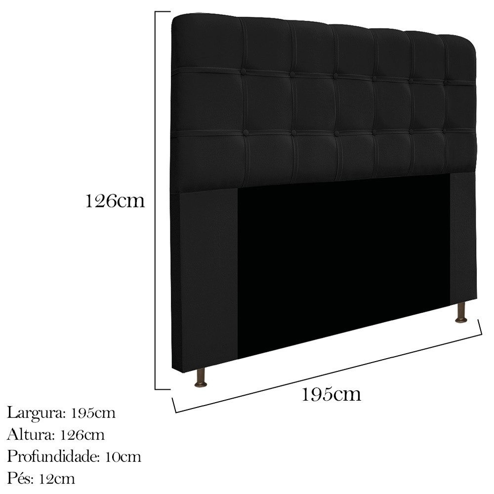 Kit Cabeceira e Calçadeira Baú Estofada Mel 195 cm King Size Com Capitonê Suede Preto - Amarena Móveis
