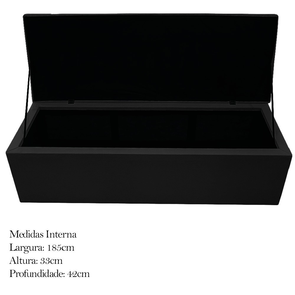 Kit Cabeceira e Calçadeira Baú Estofada Mel 195 cm King Size Com Capitonê Suede Preto - Amarena Móveis