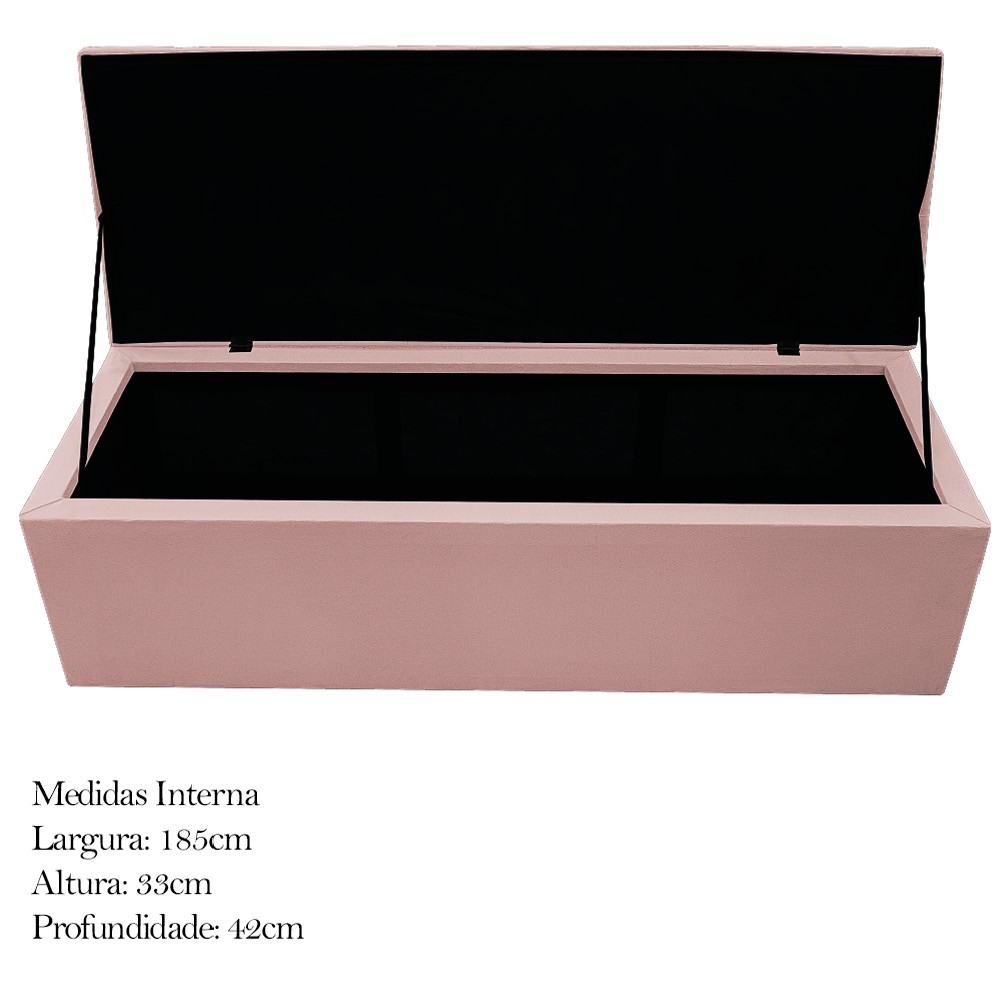Kit Cabeceira e Calçadeira Baú Estofada Mel 195 cm King Size Com Capitonê Suede Rosê - Amarena Móveis