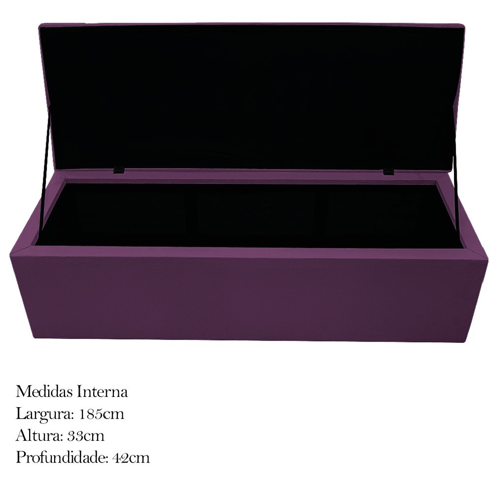 Kit Cabeceira e Calçadeira Baú Estofada Mel 195 cm King Size Com Capitonê Suede Roxo - Amarena Móveis