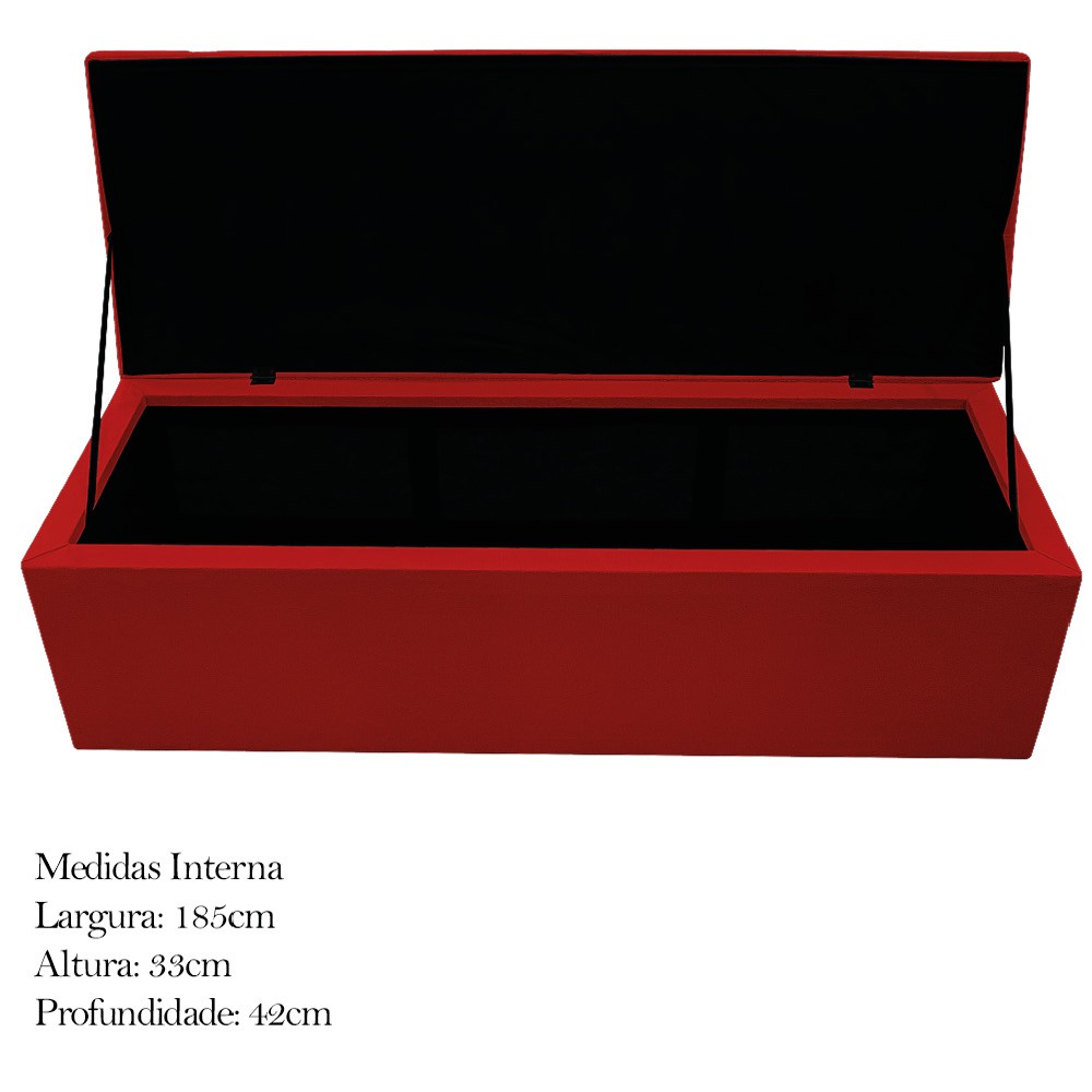 Kit Cabeceira e Calçadeira Baú Estofada Mel 195 cm King Size Com Capitonê Suede Vermelho - Amarena Móveis