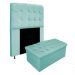 Kit Cabeceira e Calçadeira Baú Estofada Mel 90 cm Solteiro Com Botonê  Suede Azul Tiffany - Amarena Móveis