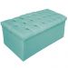 Kit Cabeceira e Calçadeira Baú Estofada Mel 90 cm Solteiro Com Botonê  Suede Azul Tiffany - Amarena Móveis