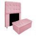 Kit Cabeceira e Calçadeira Baú Estofada Mel 90 cm Solteiro Com Botonê  Suede Rosa Bebê - Amarena Móveis