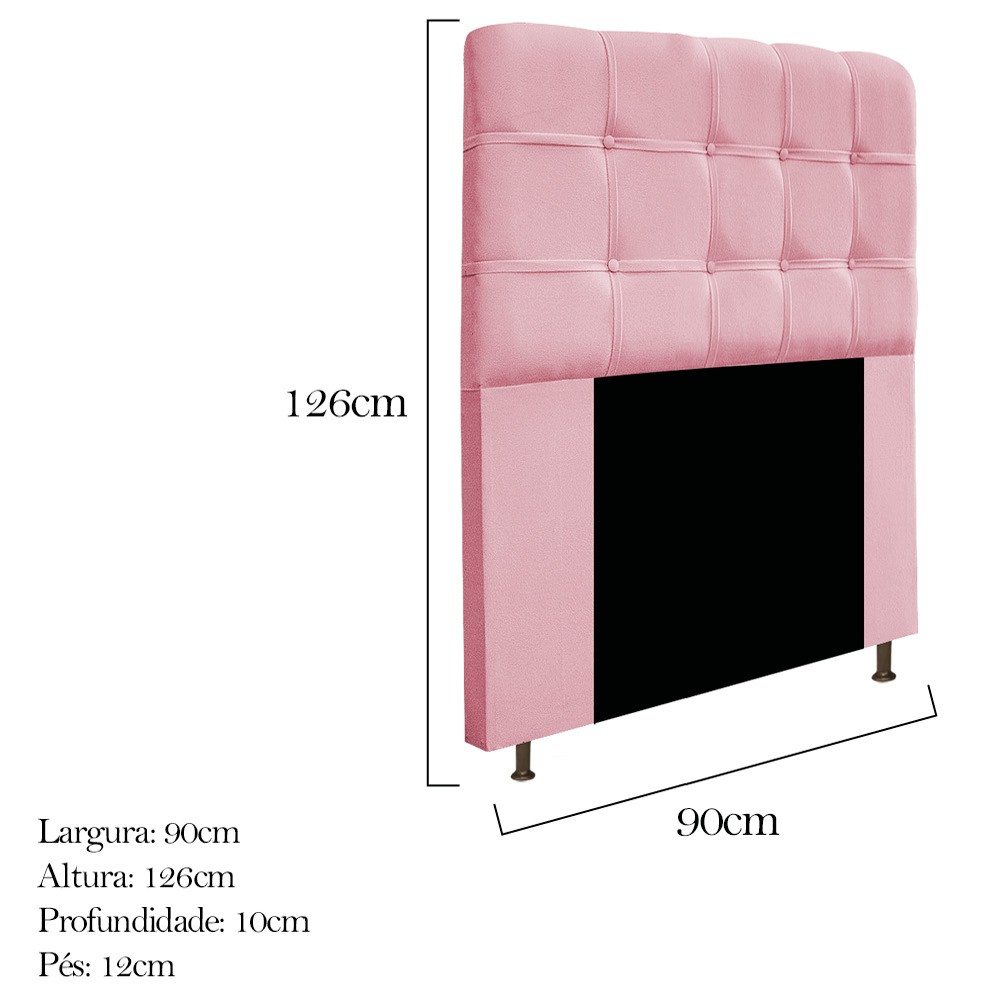 Kit Cabeceira e Calçadeira Baú Estofada Mel 90 cm Solteiro Com Botonê  Suede Rosa Bebê - Amarena Móveis