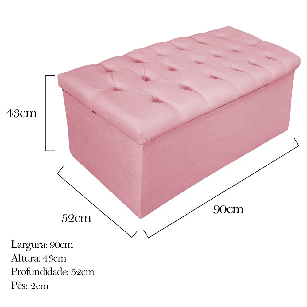 Kit Cabeceira e Calçadeira Baú Estofada Mel 90 cm Solteiro Com Botonê  Suede Rosa Bebê - Amarena Móveis