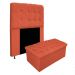 Kit Cabeceira e Calçadeira Baú Estofada Mel 90 cm Solteiro Com Botonê  Suede Terracota - Amarena Móveis