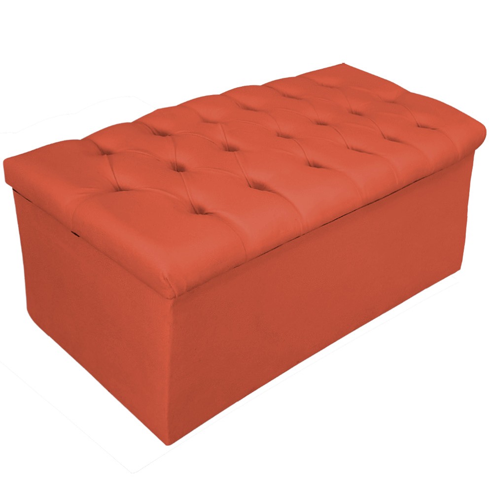 Kit Cabeceira e Calçadeira Baú Estofada Mel 90 cm Solteiro Com Botonê  Suede Terracota - Amarena Móveis