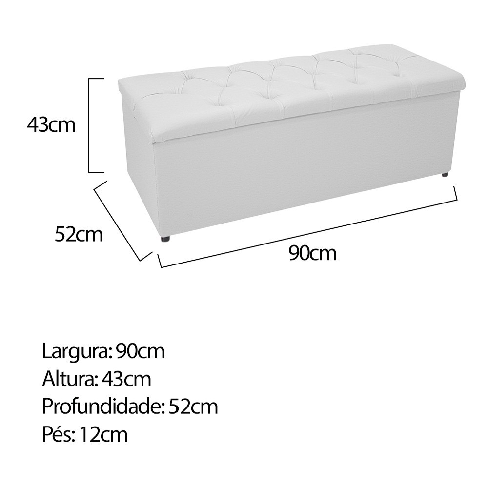Kit Cabeceira e Calçadeira Baú Estofada Mel 90 cm Solteiro Com Capitonê Corano Branco - Amarena Móveis
