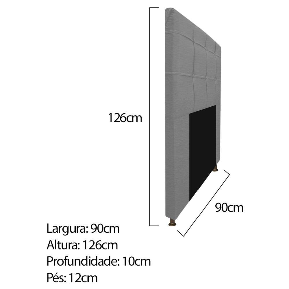 Kit Cabeceira e Calçadeira Baú Estofada Mel 90 cm Solteiro Com Capitonê Corano Cinza - Amarena Móveis