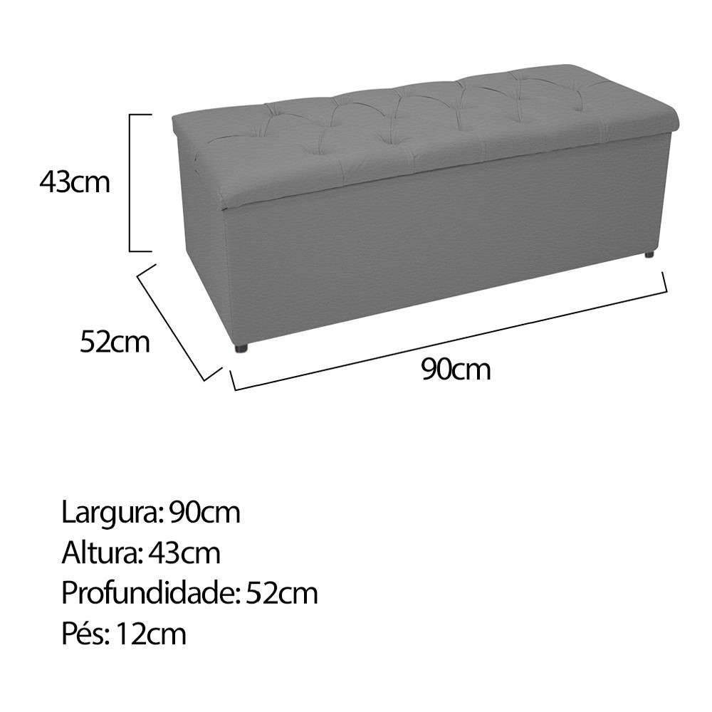 Kit Cabeceira e Calçadeira Baú Estofada Mel 90 cm Solteiro Com Capitonê Corano Cinza - Amarena Móveis