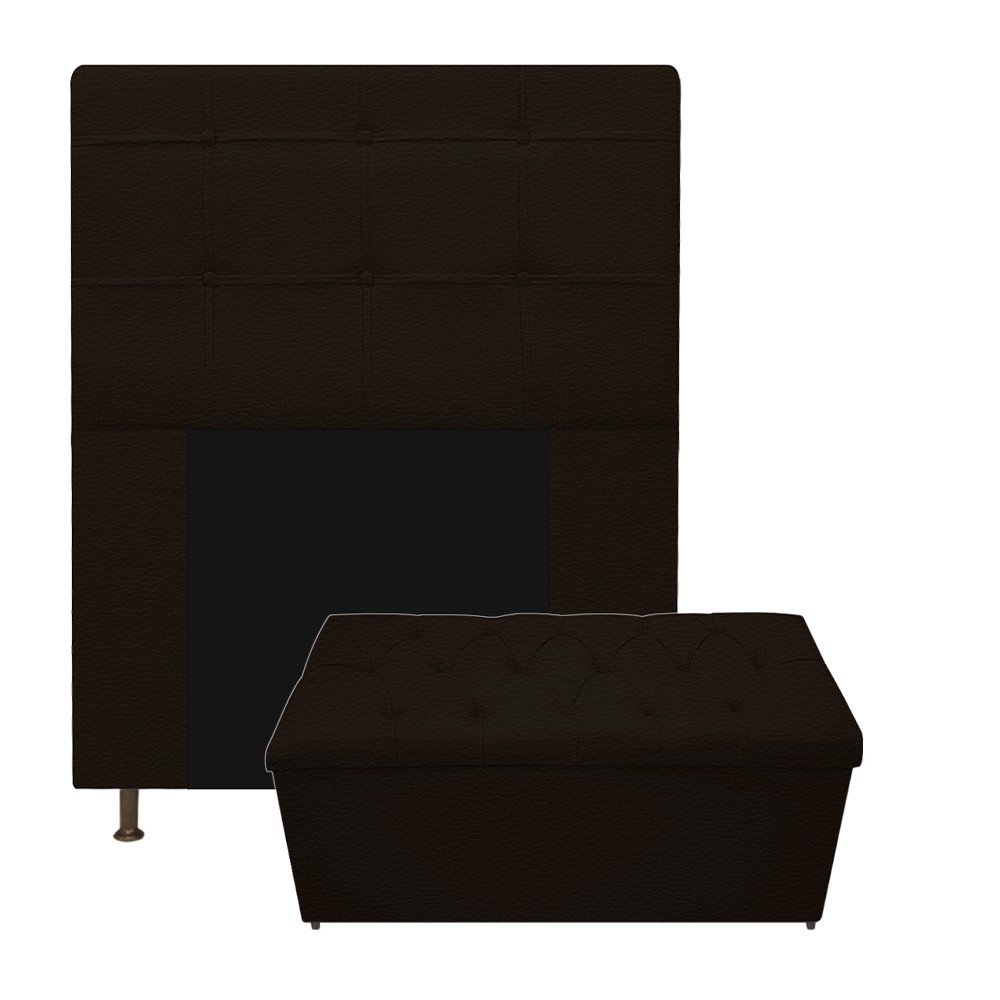 Kit Cabeceira e Calçadeira Baú Estofada Mel 90 cm Solteiro Com Capitonê Corano Marrom - Amarena Móveis