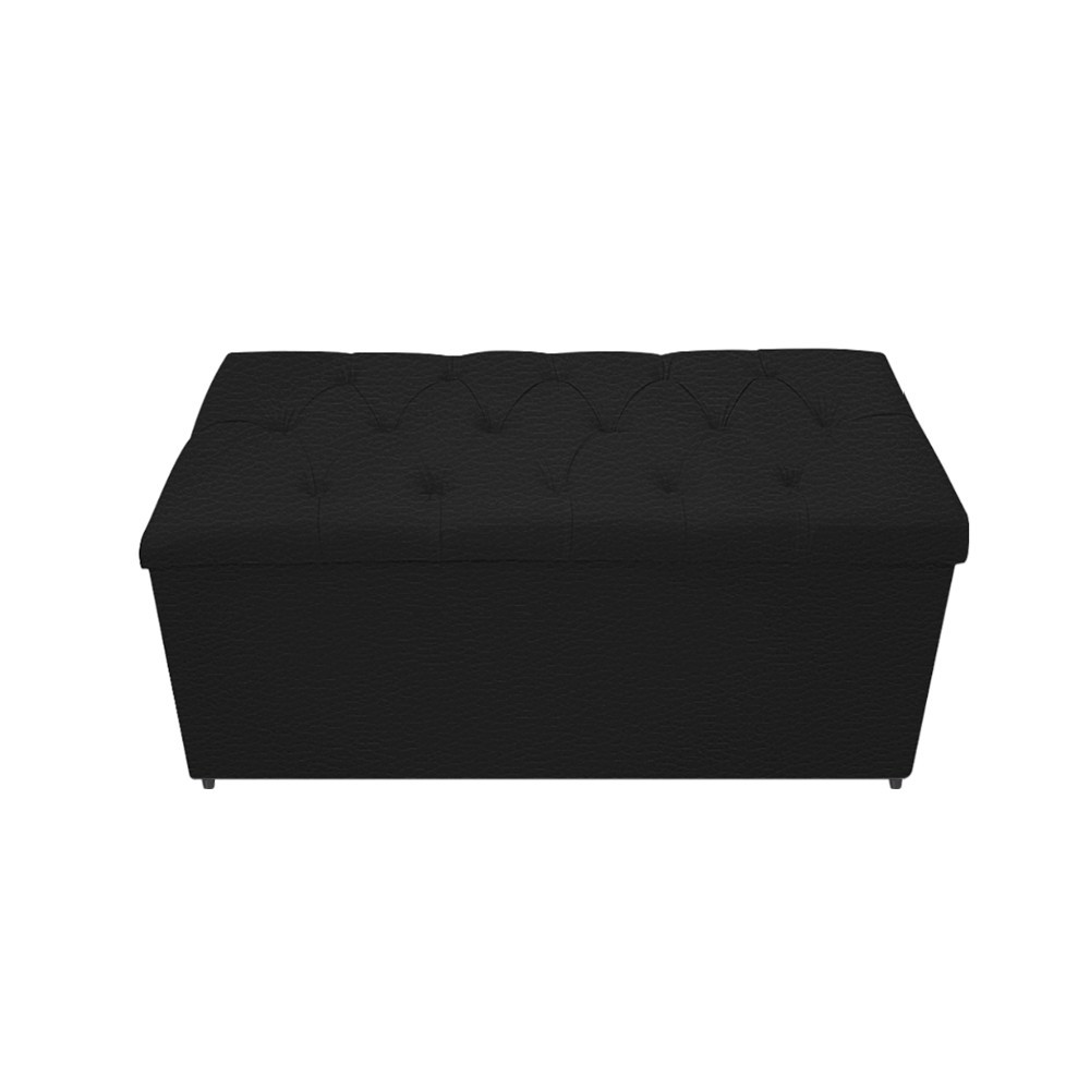Kit Cabeceira e Calçadeira Baú Estofada Mel 90 cm Solteiro Com Capitonê Corano Preto - Amarena Móveis