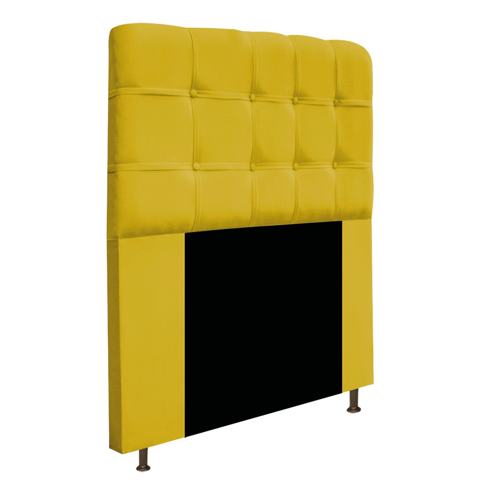 Kit Cabeceira e Calçadeira Baú Estofada Mel 90 cm Solteiro Com Capitonê Suede Amarelo - Amarena Móveis